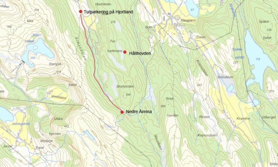 Kart over Hjortlandsdalen